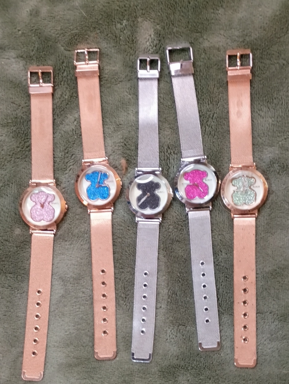 Glitter Bear Mesh Strap Watch - Pink, Blue, Black, Green